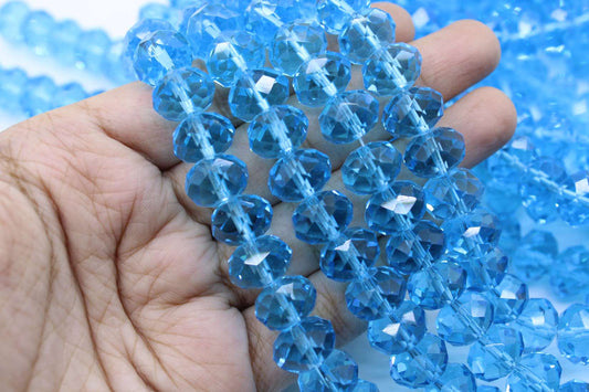 12mm Czech Rondelle Crystal Beads, Blue Topaz Transparent, 1 String, Superior quality beads, Jewelry supply