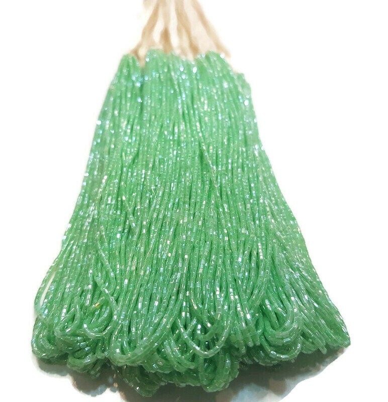 Miyuki Hexagon 2 Cut, 15/0, Dark Mint Green Luster, Japanese Beads, 1 Hank, Embroidery Beads, Jewelry Findings, Vintage Beads