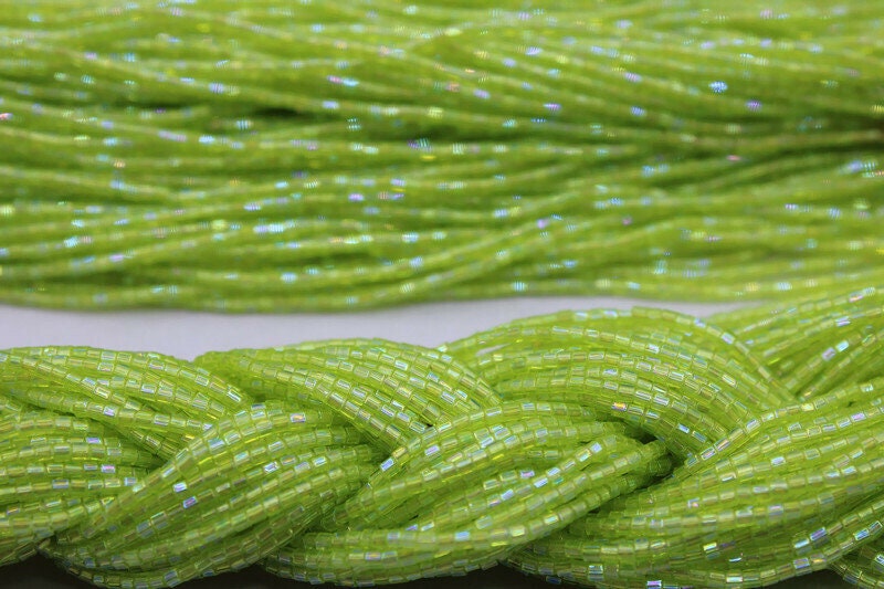 Miyuki Hexagon 2 Cut, 15/0, Bocciolo Green Rainbow Luster, Japanese Beads, 1 Hank, Embroidery Beads, Jewelry Findings, Vintage Beads, Hex Beads