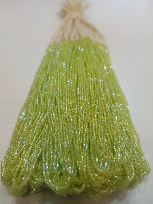 Miyuki Hexagon 2 Cut, 15/0, Bocciolo Green Rainbow Luster, Japanese Beads, 1 Hank, Embroidery Beads, Jewelry Findings, Vintage Beads, Hex Beads