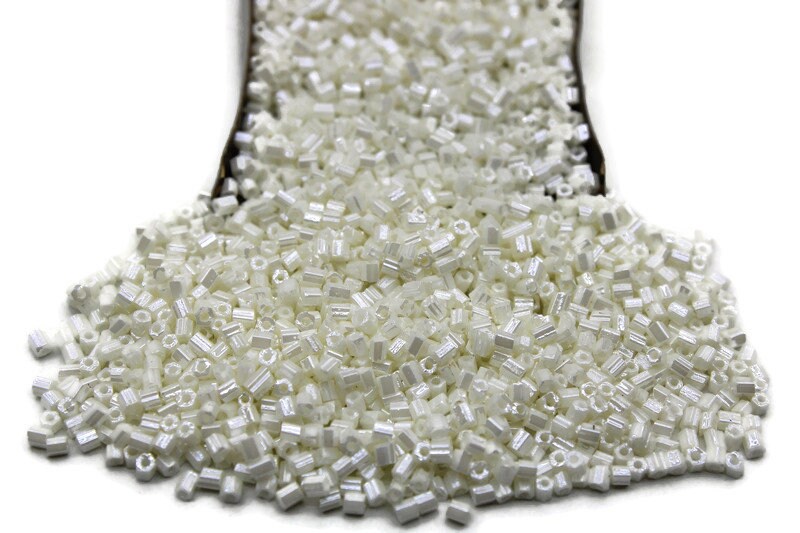 11/0 2 Cut Seed Beads, Off-White Luster, 20/50/100 Grams Packs, Embroidery making, Economical Jewelry Making, Indian Hex Cut, Hexagon Beads, 1014L/31.