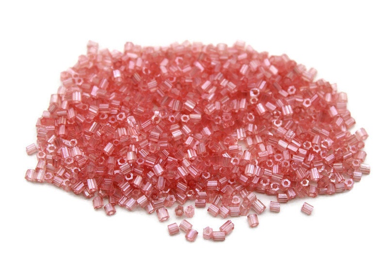 11/0 2 Cut Seed Beads, Neon Pink Luster, 20/50/100 Grams Packs, Embroidery making, Economical Jewelry Making, Indian Hex Cut, Hexagon Beads, 20L/24.