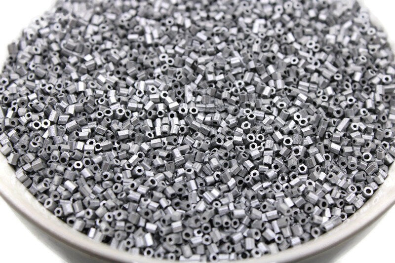 11/0 2 Cut Seed Beads, Steel Metallic, 20/50/100 Grams Packs, Embroidery making, Economical Jewelry Making, Indian Hex Cut, Hexagon Beads, 783/7.