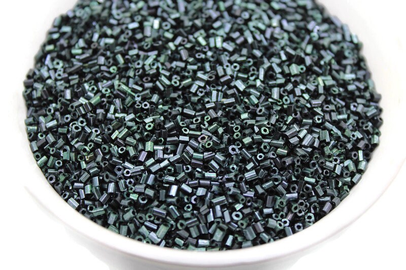 11/0 2 Cut Seed Beads, Dark Hunter Metallic, 20/50/100 Grams Packs, Embroidery making, Economical Jewelry Making, Indian Hex Cut, Hexagon Beads, 749D/2.