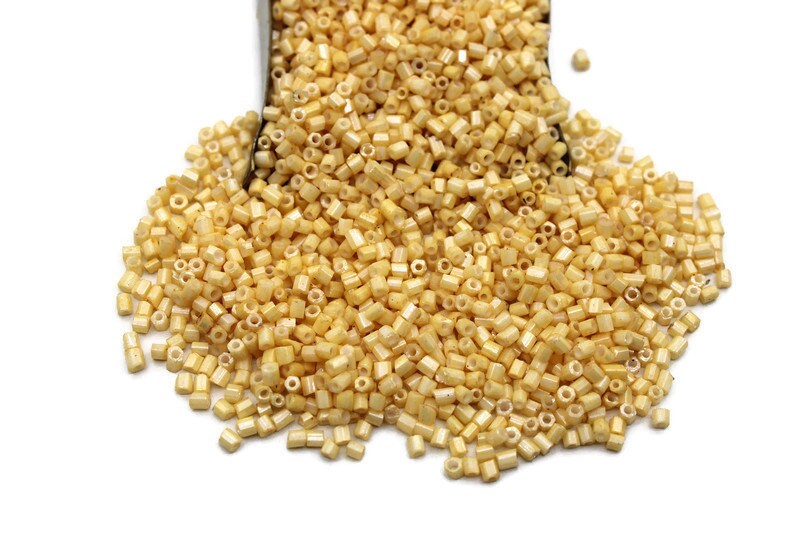 11/0 2 Cut Seed Beads, Mustard Frosted, 20/50/100 Grams Packs, Embroidery making, Economical Jewelry Making, Indian Hex Cut, Hexagon Beads, DM26/13.