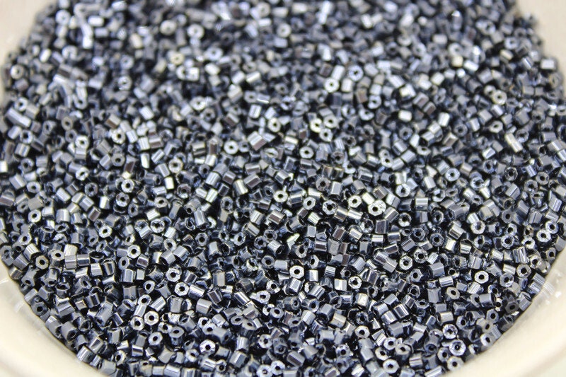 11/0 Preciosa 2 Cut Beads, Hematite Luster, Hexagon Glass Czech Seed Beads, 20/50/100 Grams Packs, Preciosa Ornella Beads, Embroidery Beads, Jewelry Findings, 49102/S12