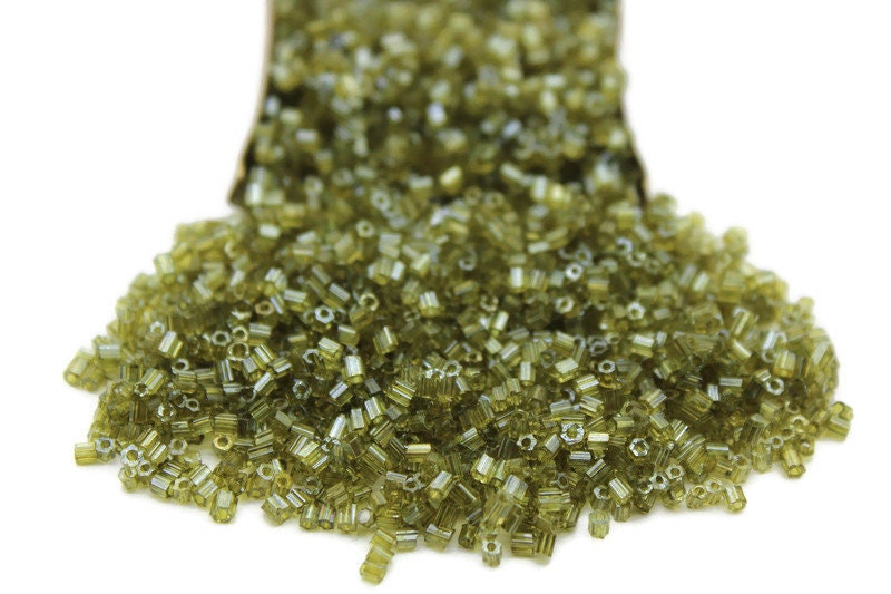 11/0 2 Cut Seed Beads, Olive Green Luster, 20/50/100 Grams Packs, Embroidery making, Economical Jewelry Making, Indian Hex Cut, Hexagon Beads, 18M/30.