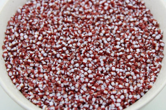 8/0 Burgundy-White Striped Seed Beads, 20/50/100 Grams Packs, Embroidery Beads, Jewelry Beads, Craft Supply, Rondelle Beads, Indian Seed Beads, 451/8.