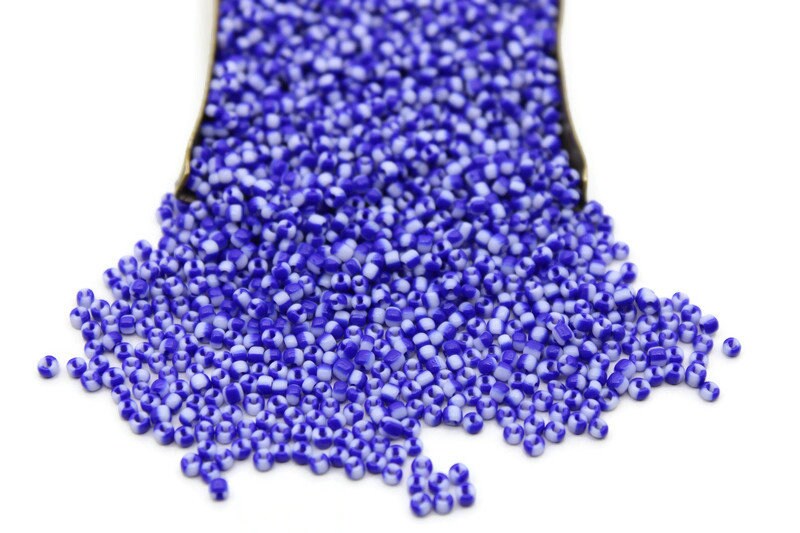 11/0 Navy Blue-White Striped Seed Beads, 20/50/100 Grams Packs, Embroidery Beads, Jewelry Beads, Craft Supply, Rondelle Beads, Indian Seed Beads, 481/4.