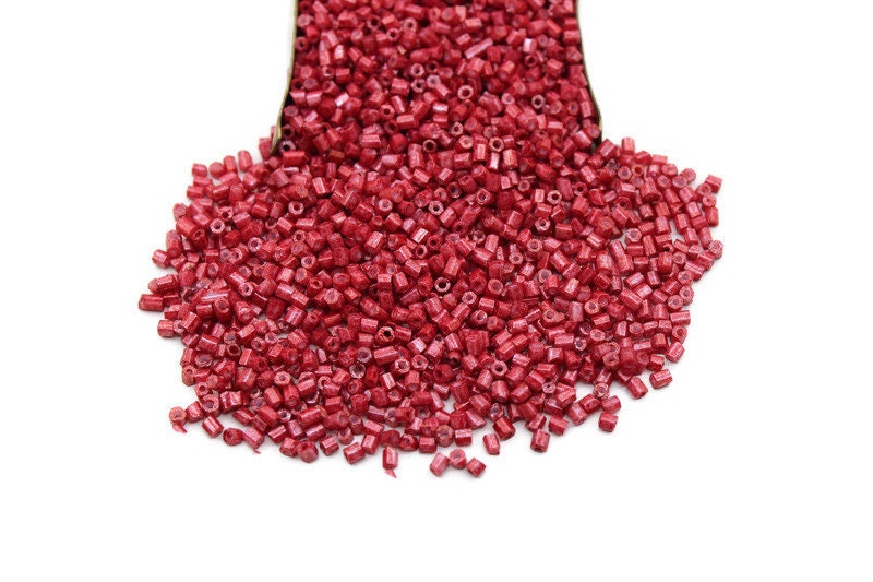 11/0 2 Cut Seed Beads, Red Frosted, 20/50/100 Grams Packs, Embroidery making, Economical Jewelry Making, Indian Hex Cut, Hexagon Beads, 1121D/19.