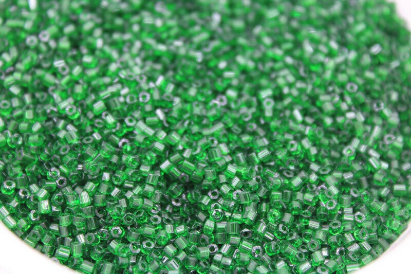 11/0 Preciosa 2 Cut Beads, Green Transparent, Hexagon Glass Czech Seed Beads, 20/50/100 Grams Packs, Preciosa Ornella Beads, Embroidery Beads, Jewelry Findings, 50120/S7