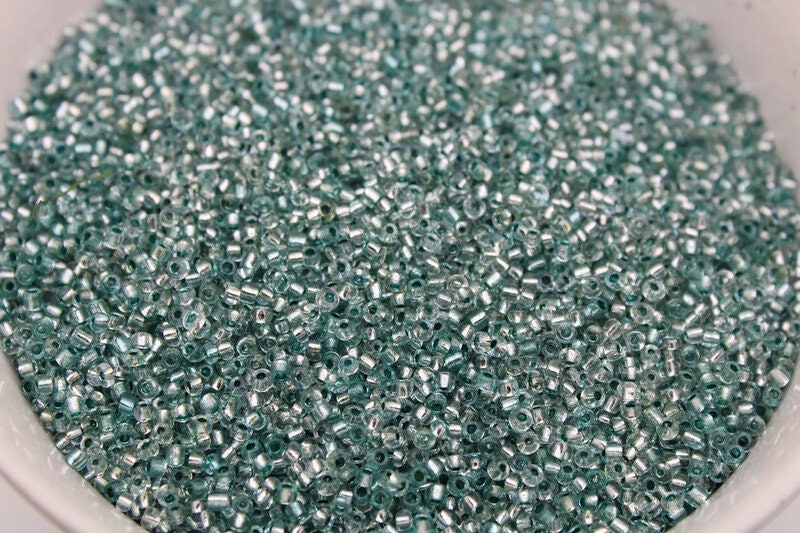11/0 Seed Beads, Sea Green Silver-Line, 20/50/100 Grams Packs, Embroidery making, Economical Jewelry Making, Indian Seed Beads, Craft Supply, 8005