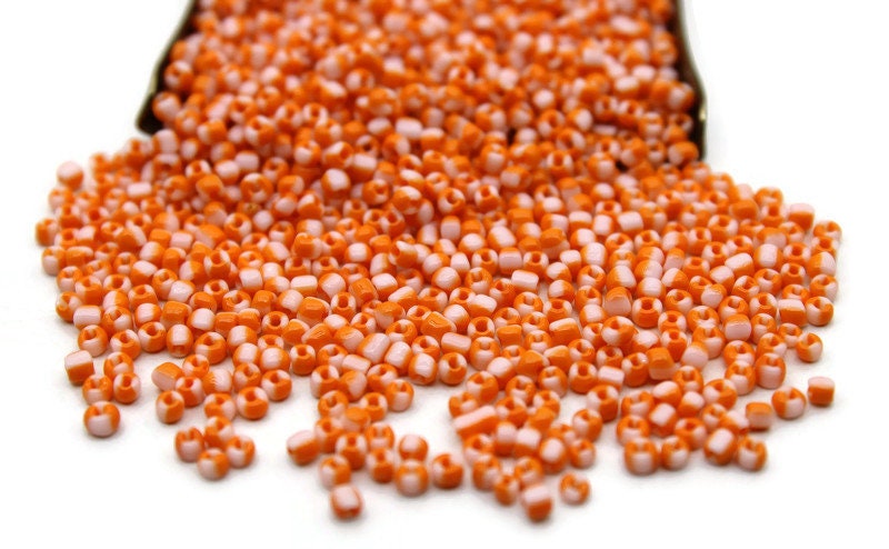 11/0 Orange-White Striped Seed Beads, 20/50/100 Grams Packs, Embroidery Beads, Jewelry Beads, Craft Supply, Rondelle Beads, Indian Seed Beads, 501/3.