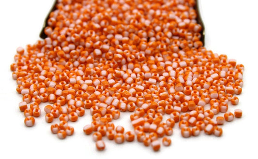 11/0 Orange-White Striped Seed Beads, 20/50/100 Grams Packs, Embroidery Beads, Jewelry Beads, Craft Supply, Rondelle Beads, Indian Seed Beads, 501/3.