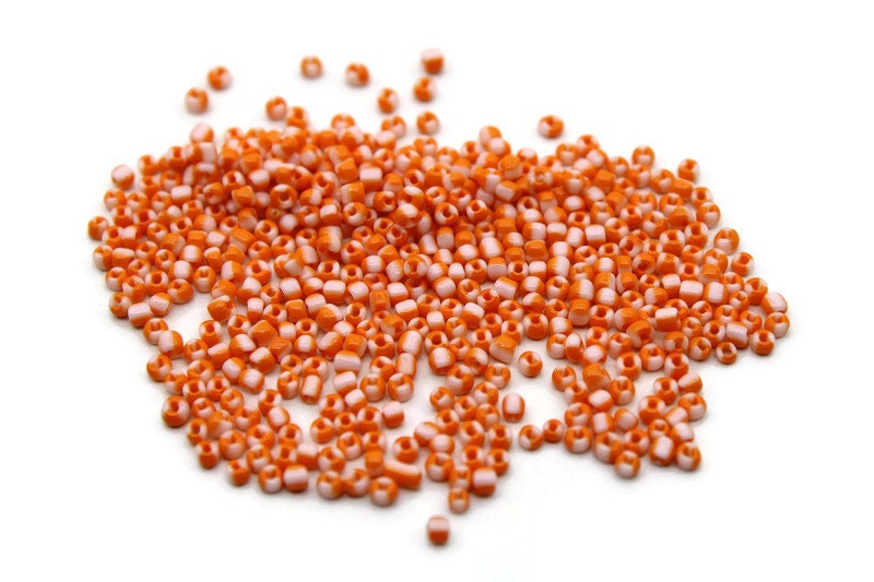 11/0 Orange-White Striped Seed Beads, 20/50/100 Grams Packs, Embroidery Beads, Jewelry Beads, Craft Supply, Rondelle Beads, Indian Seed Beads, 501/3.
