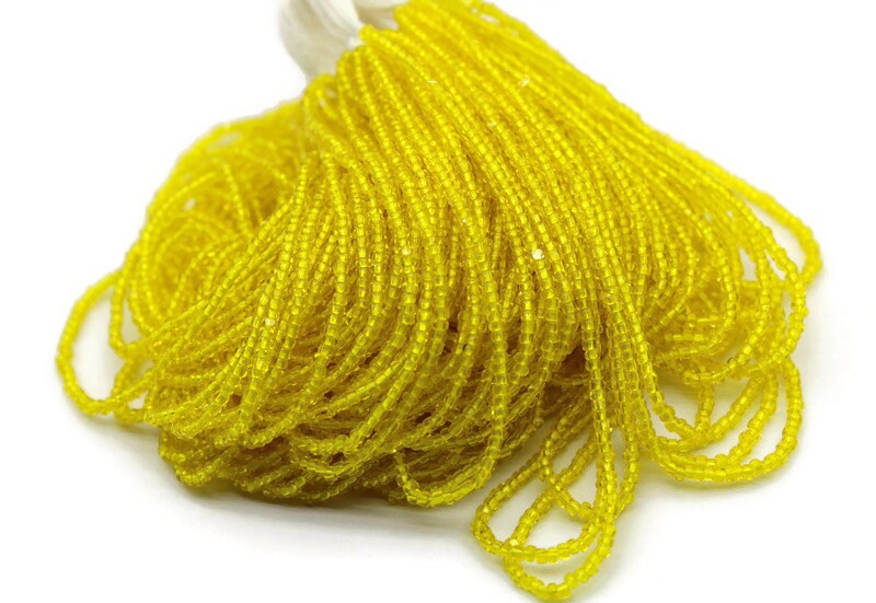 11/0 Charlotte true Cut Beads Tr. Yellow  (2 Perfect Facets) 1/3/5 Hanks, Embroidery Material, Jewelry Supply, Vintage Premium True Cuts, 80010