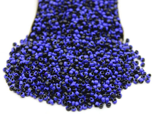 11/0 Blue-Black Striped Seed Beads, 20/50/100 Grams Packs, Embroidery Beads, Jewelry Beads, Craft Supply, Rondelle Beads, Indian Seed Beads, B481/13.
