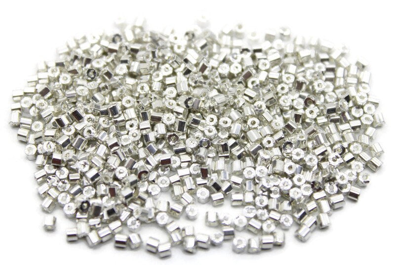 11/0 Preciosa 2 Cut Beads, Uni Silver Metallic, Hexagon Glass Czech Seed Beads, 20/50/100 Grams Packs, Preciosa Ornella Beads, Embroidery Beads, Jewelry Finding, 181D/S24