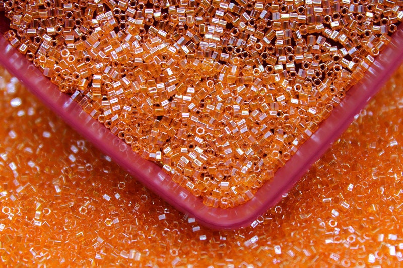 Miyuki Hexagon 2 Cut, 15/0, Orange Luster, Japanese Seed Beads, 10/20/50 Grams, Hex Cut Beads, Miyuki Beads, Embroidery Material, Supply, 165/S7
