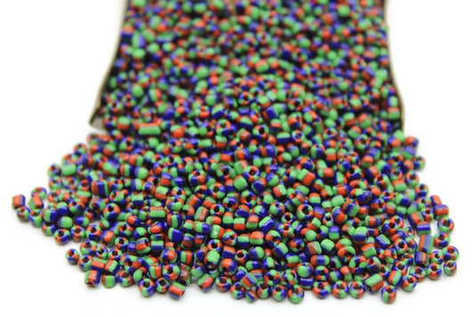 11/0 Navy Blue-Orange-Green Rare Striped Seed Beads, 20/50/100 Grams Packs, Embroidery Beads, Jewelry Beads, Craft Supply, Indian Seed Beads, 875/10.
