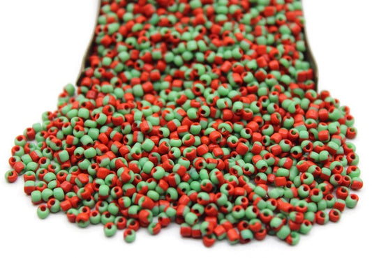 11/0 Red-Green Striped Seed Beads, 20/50/100 Grams Packs, Embroidery Beads, Jewelry Beads, Craft Supply, Rondelle Beads, Indian Seed Beads, 475/9.