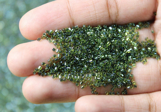 Miyuki Hexagon 2 Cut, 15/0, Olive Green AB, Japanese Seed Beads, 10/20/50 Grams, Hex Cut Beads, Miyuki Glass Beads, Embroidery Material, 350/S28