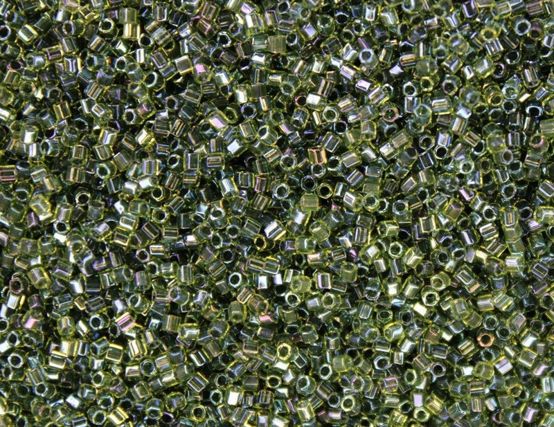 Miyuki Hexagon 2 Cut, 15/0, Olive Green AB, Japanese Seed Beads, 10/20/50 Grams, Hex Cut Beads, Miyuki Glass Beads, Embroidery Material, 350/S28