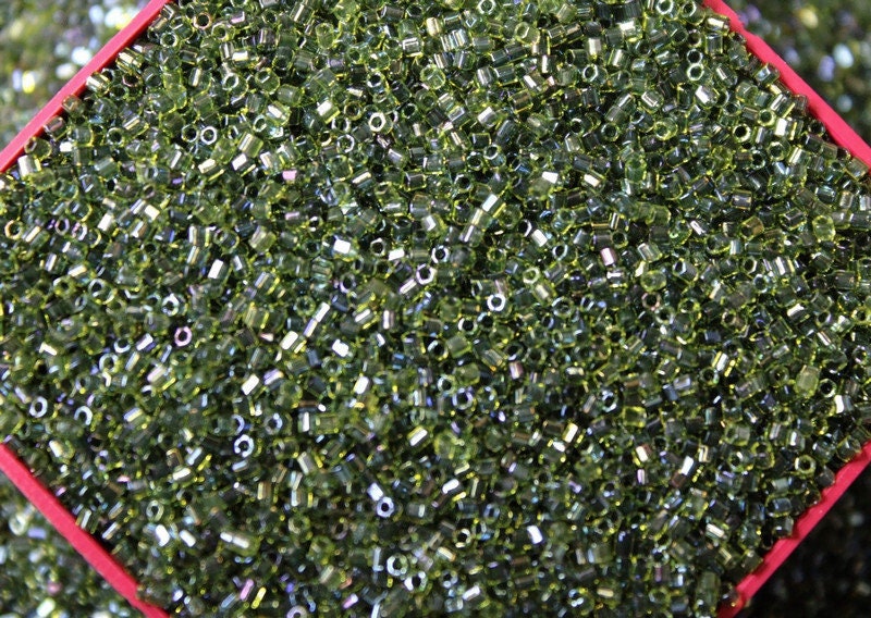 Miyuki Hexagon 2 Cut, 15/0, Olive Green AB, Japanese Seed Beads, 10/20/50 Grams, Hex Cut Beads, Miyuki Glass Beads, Embroidery Material, 350/S28