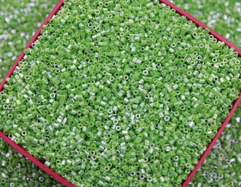 Miyuki Hexagon 2 Cut, 15/0, Opaque Jade Luster, Japanese Seed Beads, 10/20/50 Grams, Hex Beads, Miyuki Glass Beads, Embroidery Material, 431/S26