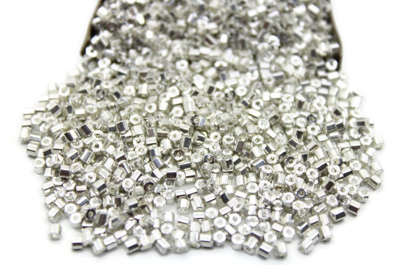 11/0 Preciosa 2 Cut Beads, Uni Silver Metallic, Hexagon Glass Czech Seed Beads, 20/50/100 Grams Packs, Preciosa Ornella Beads, Embroidery Beads, Jewelry Finding, 181D/S24