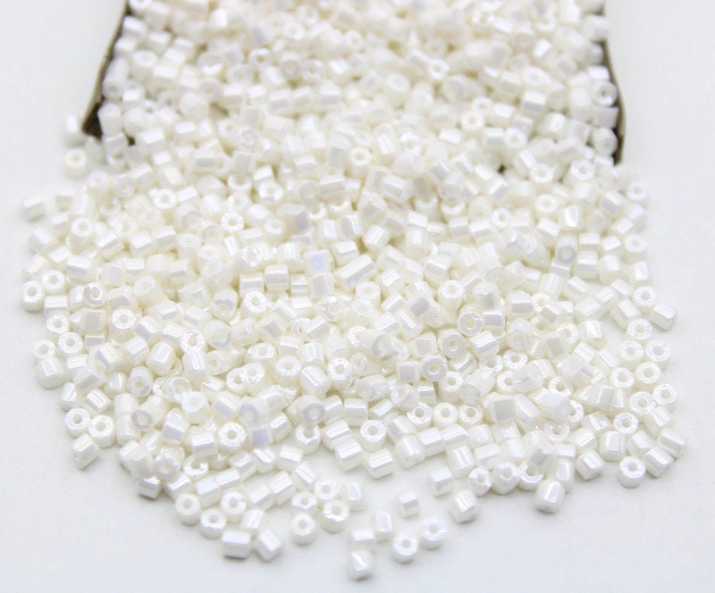 11/0 Preciosa 2 Cut Beads, Off White Opaque Luster, Hexagon Glass Czech Seed Beads, 20/50/100 Grams Packs, Preciosa Ornella Beads, Embroidery Material, Jewelry Findings, 46113/S27