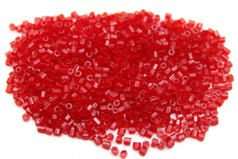 11/0 Preciosa 2 Cut Beads, Red Transparent, Hexagon Glass Czech Seed Beads, 20/50/100 Grams Packs, Preciosa Ornella Beads, Embroidery Beads, Jewelry Findings, 90070/S47