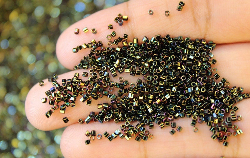 Miyuki Hexagon 2 Cut, 15/0, Metallic Green Iris, Japanese Seed Beads