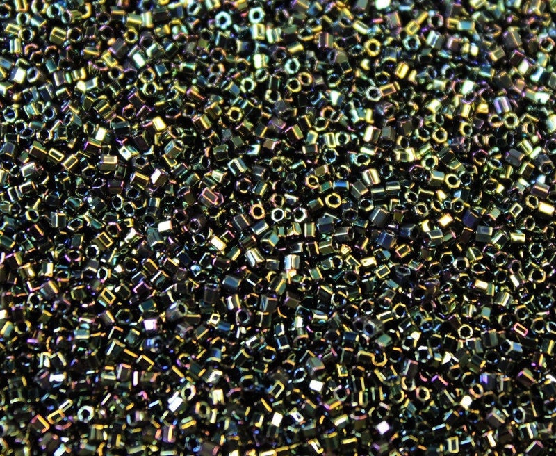 Miyuki Hexagon 2 Cut, 15/0, Metallic Green Iris, Japanese Seed Beads, 10/20/50 Grams, Hex Beads, Miyuki Glass Beads, Embroidery Material, 453/S30