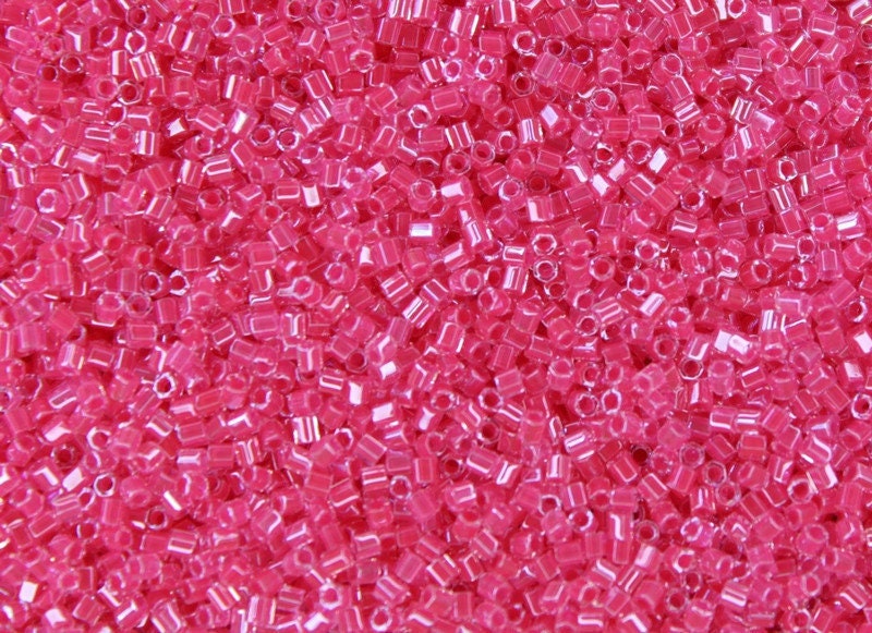 Miyuki Hexagon 2 Cut, 15/0, Carnation Pink Lined Crystal, Japanese Seed Beads, 10/20/50 Grams, Hex Cut Beads, Miyuki Glass Beads, 208/S31