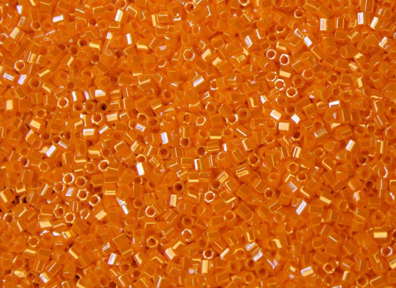 Miyuki Hexagon 2 Cut, 15/0, Opaque Light Orange Luster, Japanese Seed Beads, 10/20/50 Grams, Hex Cut Beads, Miyuki Glass Beads, Material, 423/S34