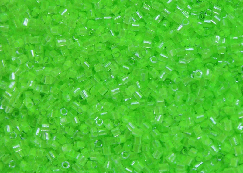Matsuno Hexagon 2 Cut, 15/0, Neon Green, Japanese Seed Beads, 10/20/50 Grams, Hex Beads, MGB Glass Beads, Embroidery Material, Jewelry Supply. S2