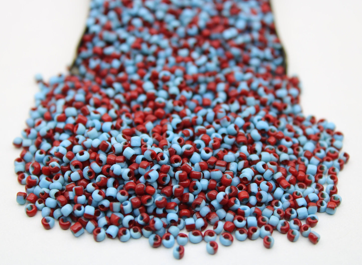11/0 Blue-Red Striped Seed Beads, 20/50/100 Grams Packs, Embroidery Beads, Jewelry Beads, Craft Supply, Rondelle Beads, Indian Seed Beads, 508/14.