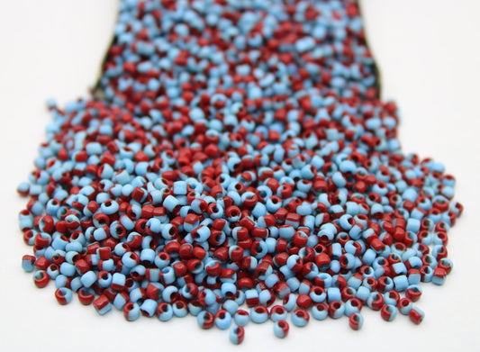 11/0 Blue-Red Striped Seed Beads, 20/50/100 Grams Packs, Embroidery Beads, Jewelry Beads, Craft Supply, Rondelle Beads, Indian Seed Beads, 508/14.