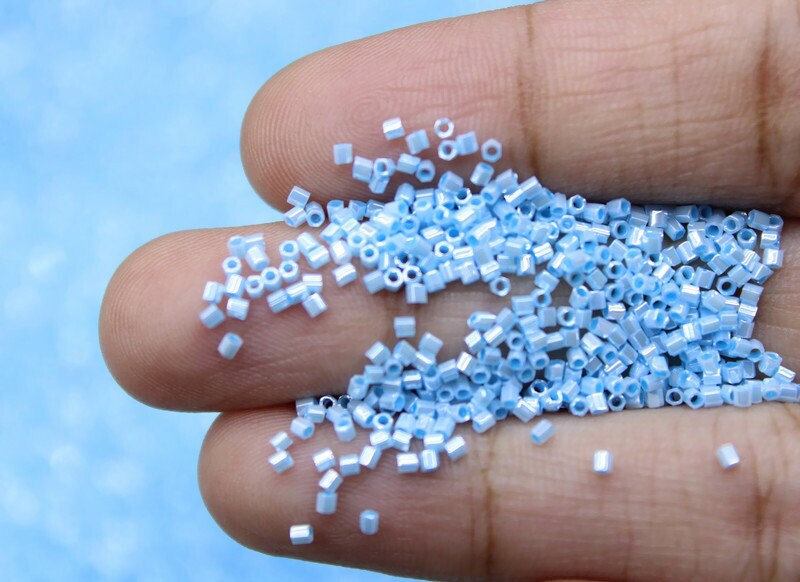Miyuki Hexagon 2 Cut, 15/0, Light Blue Opaque Luster, Japanese Seed Beads, 10/20/50 Grams, Hex Cut Beads, Miyuki Beads, Embroidery Supply, 433/S21