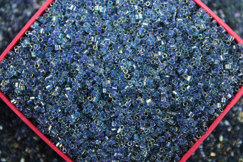 Miyuki Hexagon 2 Cut, 15/0, Blue Lined Aqua AB, Japanese Seed Beads, 10/20/50 Grams, Hex Beads, Miyuki Glass Beads, Embroidery Material, 347/S15