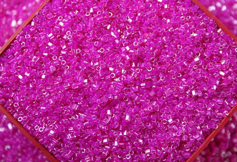Miyuki Hexagon 2 Cut, 15/0, Fuchsia Inside-Color, Japanese Seed Beads, 10/20/50 Grams, Hex Beads, Miyuki Glass Beads, Embroidery Material, 209/S14
