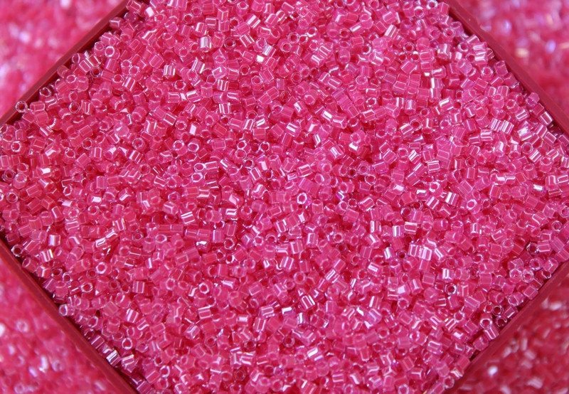 Miyuki Hexagon 2 Cut, 15/0, Carnation Pink Lined Crystal, Japanese Seed Beads, 10/20/50 Grams, Hex Cut Beads, Miyuki Glass Beads, 208/S31