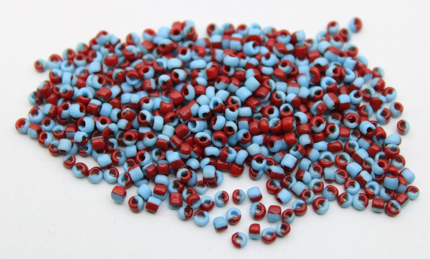 11/0 Blue-Red Striped Seed Beads, 20/50/100 Grams Packs, Embroidery Beads, Jewelry Beads, Craft Supply, Rondelle Beads, Indian Seed Beads, 508/14.