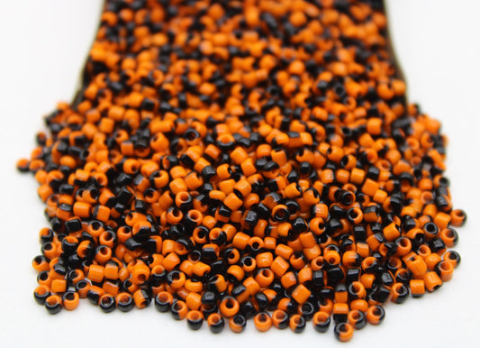 11/0 Black-Orange Striped Seed Beads, 20/50/100 Grams Packs, Embroidery Beads, Jewelry Beads, Craft Supply, Rondelle Beads, Indian Seed Beads, 509/16.