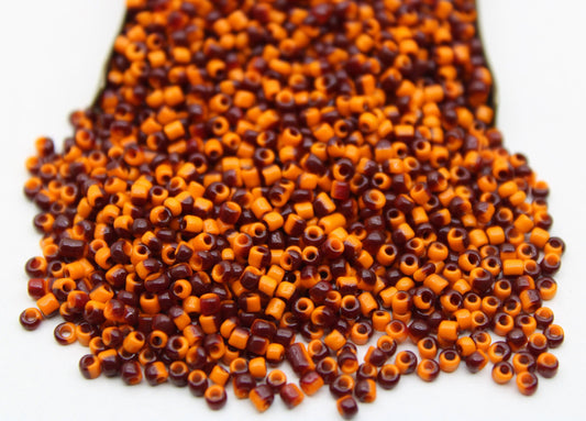 11/0 Burgundy-Orange Striped Seed Beads, 20/50/100 Grams Packs, Embroidery Beads, Jewelry Beads, Craft Supply, Rondelle Beads, Indian Beads, 510/17.