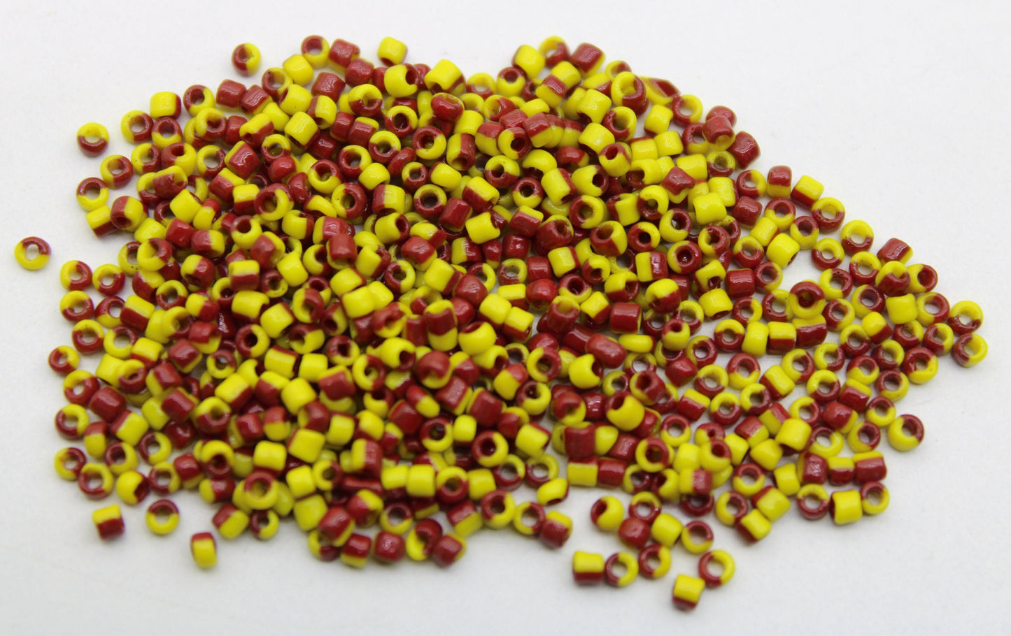 11/0 Yellow-Red Striped Seed Beads, 20/50/100 Grams Packs, Embroidery Beads, Jewelry Beads, Craft Supply, Rondelle Beads, Indian Seed Beads, 462/18.