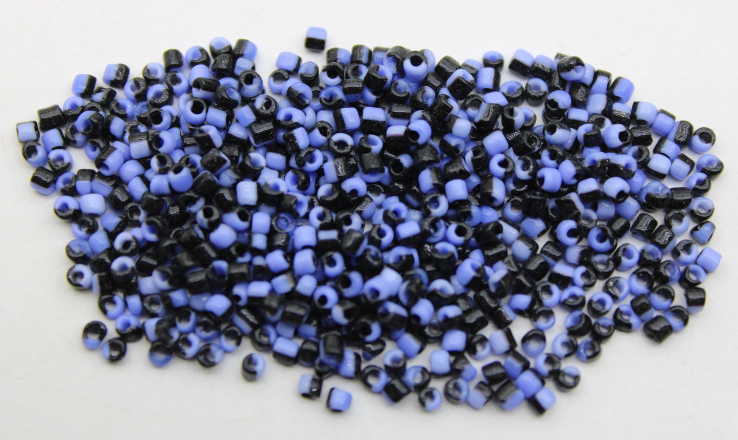 11/0 Blue-Black Striped Seed Beads, 20/50/100 Grams Packs, Embroidery Beads, Jewelry Beads, Craft Supply, Rondelle Beads, Indian Seed Beads, 511/19.