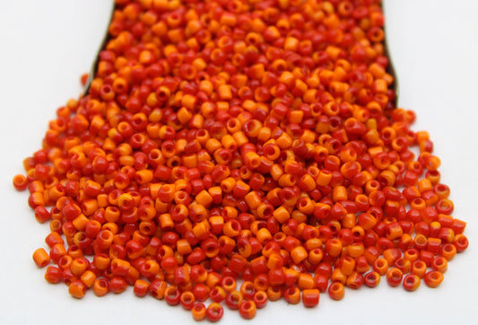 11/0 Red-Orange Striped Seed Beads, 20/50/100 Grams Packs, Embroidery Beads, Jewelry Beads, Craft Supply, Rondelle Beads, Indian Seed Beads, 513/21.