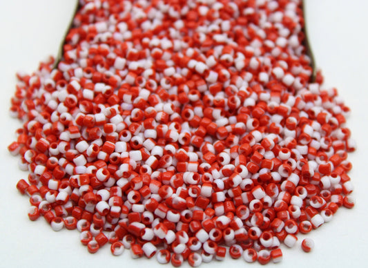 11/0 Red-White Striped Seed Beads, 20/50/100 Grams Packs, Embroidery Beads, Jewelry Beads, Craft Supply, Rondelle Beads, Indian Seed Beads, 514/22.